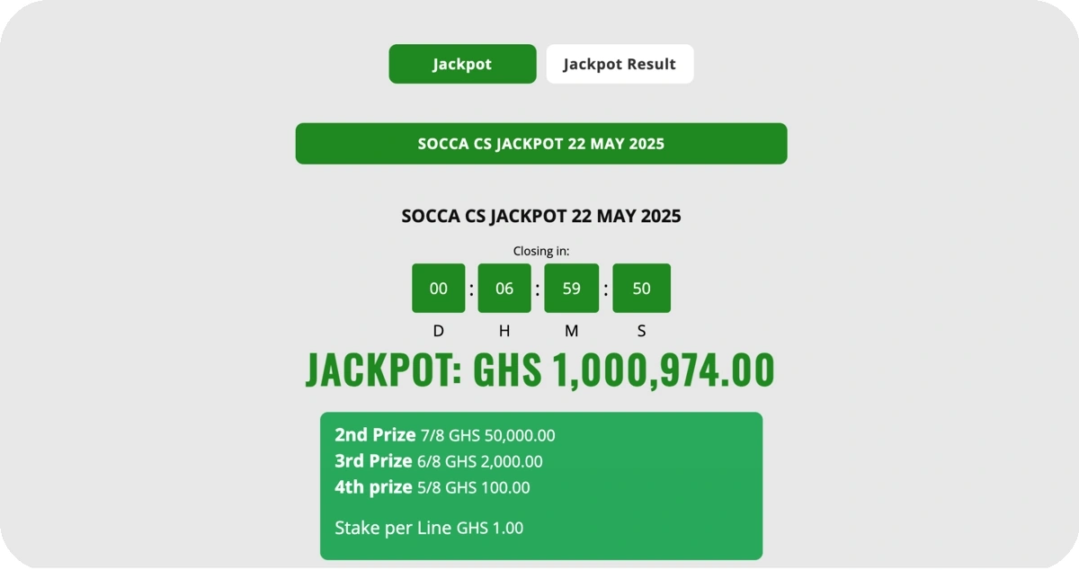 Soccabet Ghana jackpot games and special prize offers