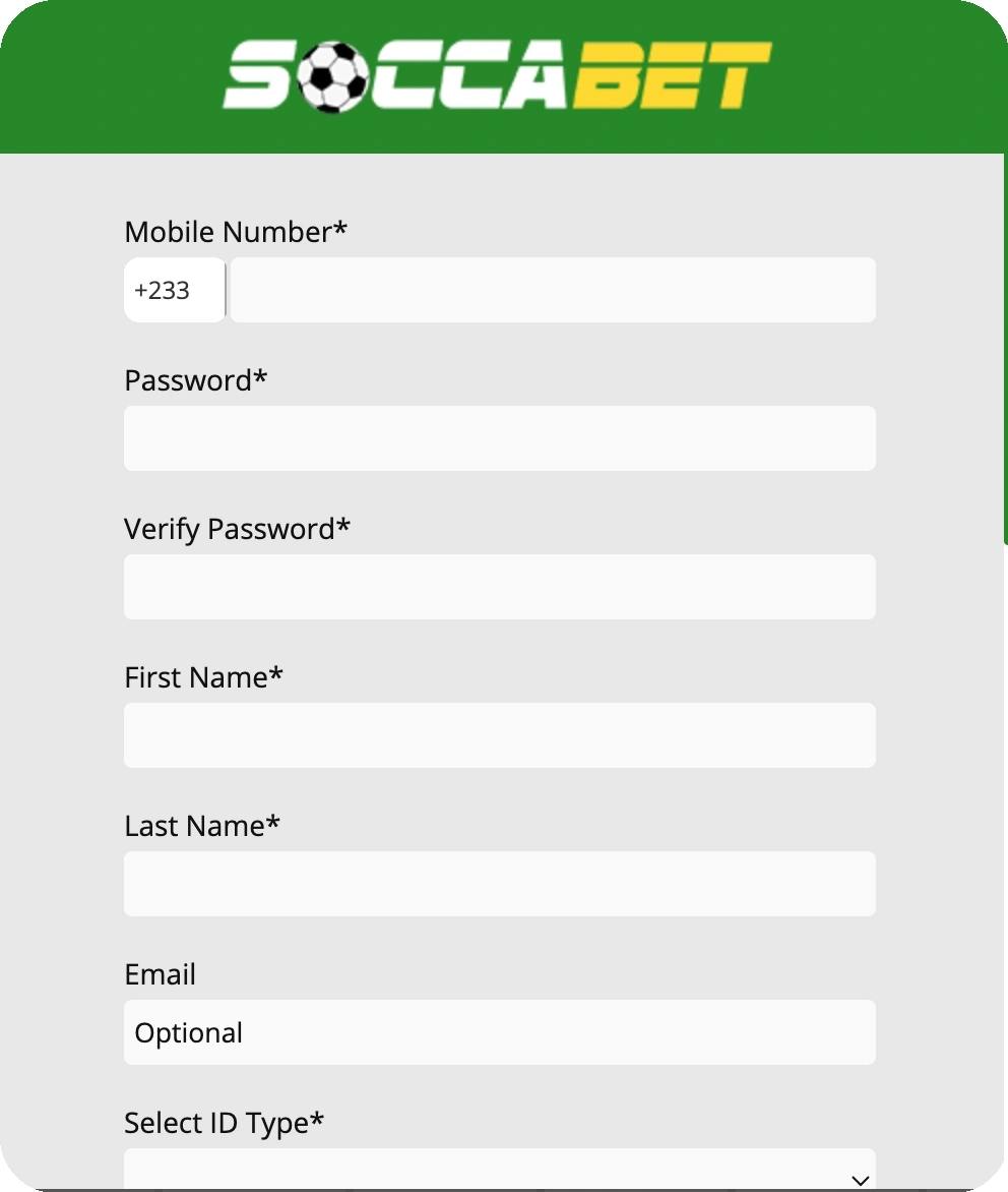 Soccabet Ghana account registration and settings interface